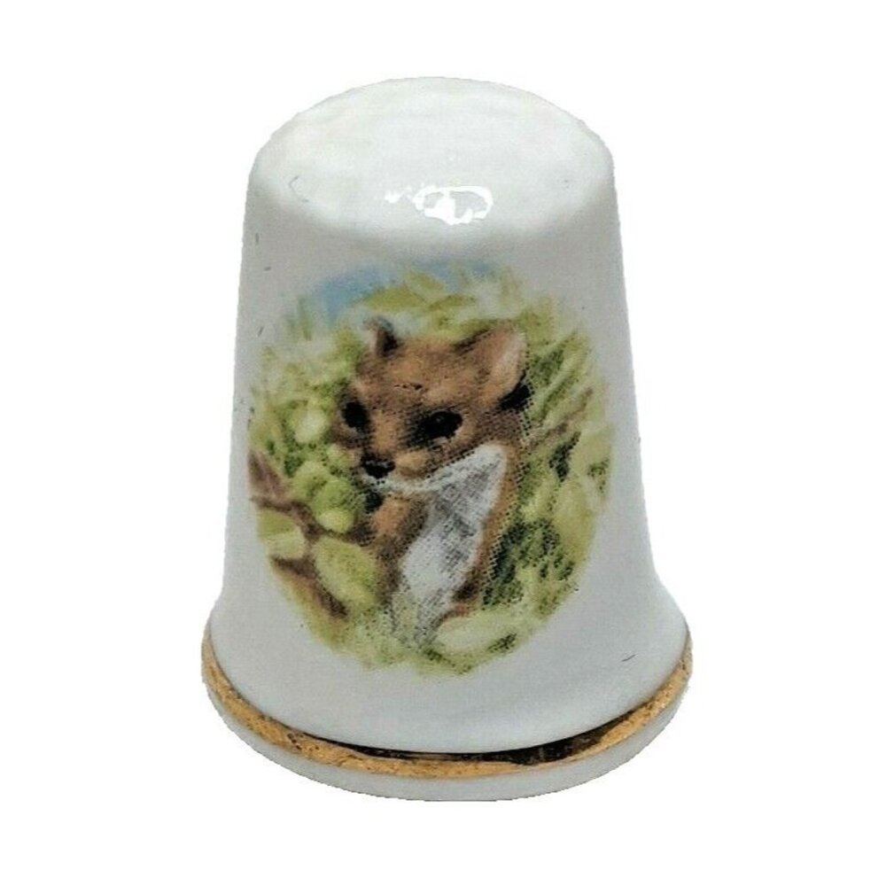 Vintage Kingsley Adorable Red Fox Bone China Collectible Thimble With Gold Trim